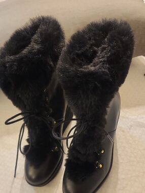 Lauren Ralph Lauren Black Faux-Fur Lace-Up Winter Boots